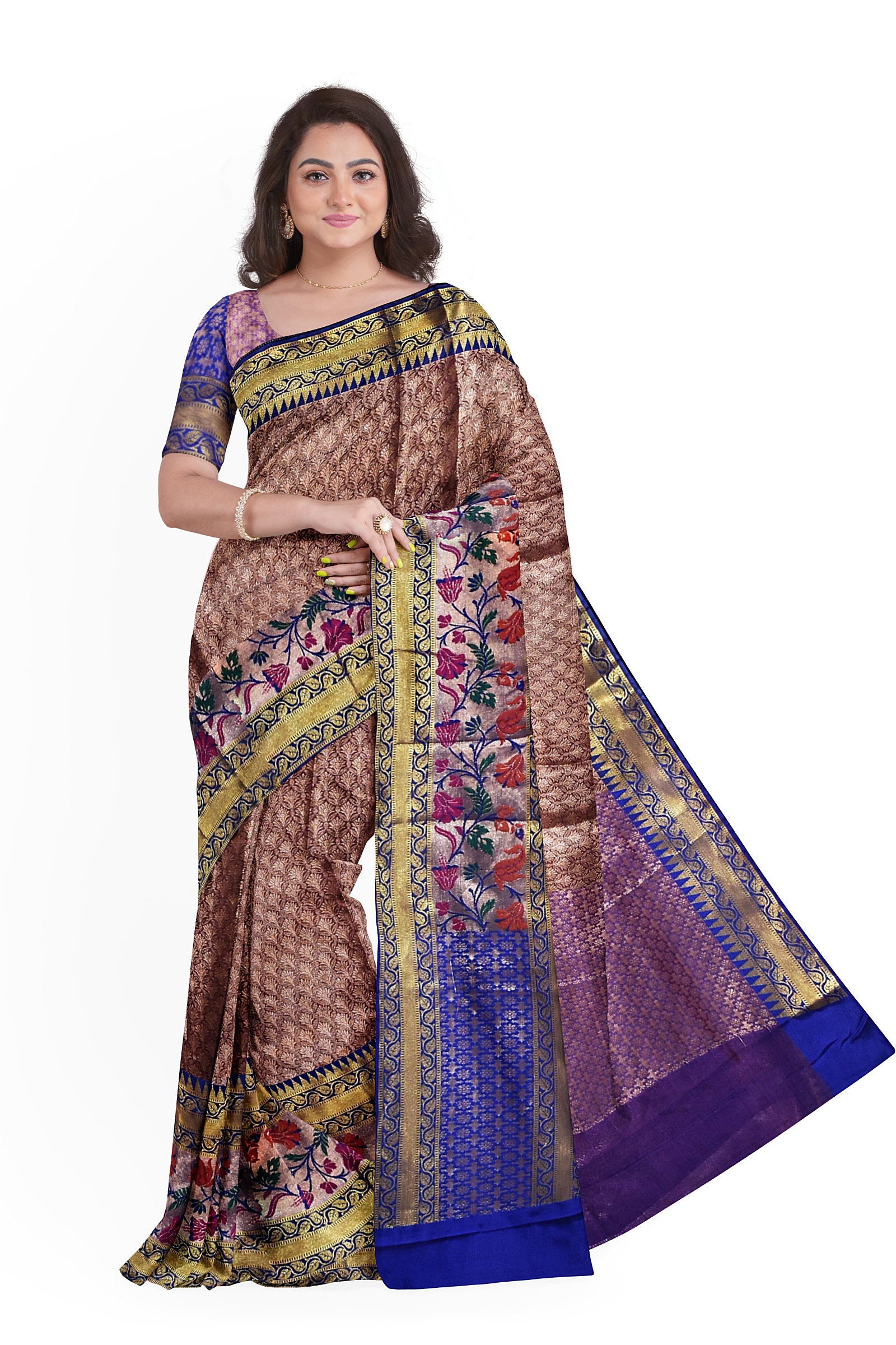 Banaras katan Tanchui silk saree With allover Tanchui design and contrast  border Aanchal and blouse in gray – thebanarasiweavers